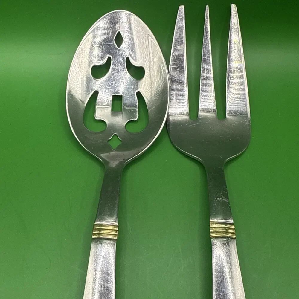 VTG Cambridge Metro Stainless Serving Set Meat Fork Pierced Spoon 2 PC Flatware